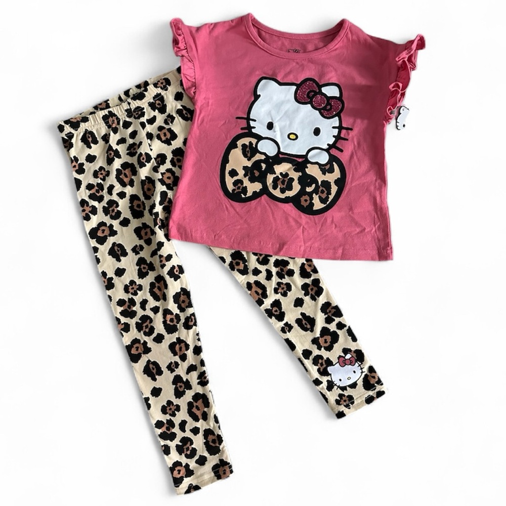 Hello Kitty Pink Short Sleeve Top and Leopard Print Leggings Set Size 5-6
